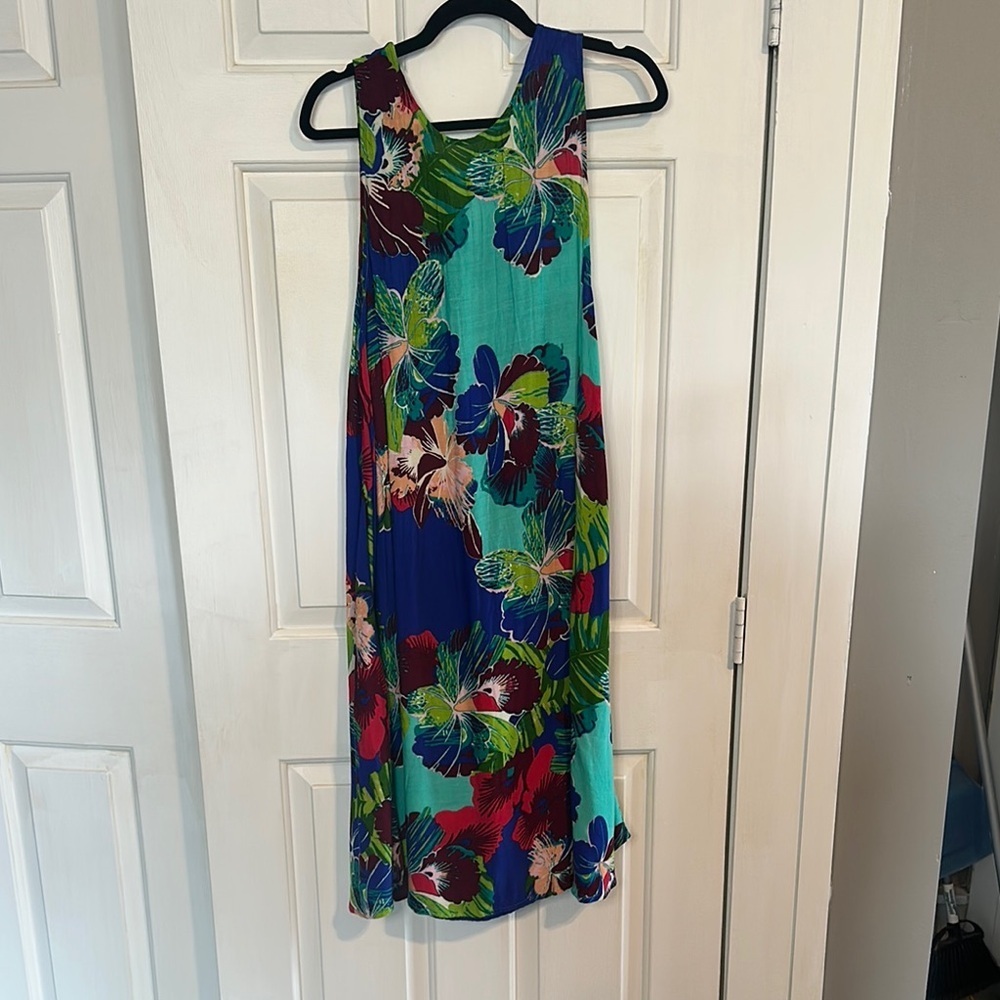 World Market Teal Floral Midi Dress with Blue, Green, Red sleeveless midi dress